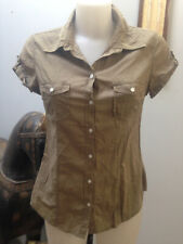 H & M haut femme chemisier manche courte coton vert kaki  Taille 36
