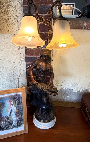 Lampe art nouveau signée - art,