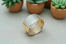 Large bande en argent, bague micro GS en argent lisse faite à la main hommes ...