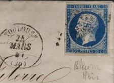 enveloppe Timbre Napoléon N° 14Ab Bleu Noir Toulouse À St Jean Pied De Port 1857