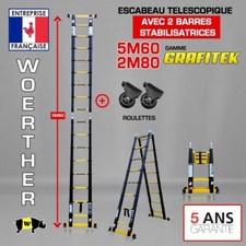 Escabeau télescopique 5m60/2m80 plus roulettes de transport - Garantie 5 ans