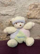 Doudou Peluche Takinou Ours Boule Vert Bleu Rose Jaune Bonnet