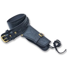 Noir Cuir Véritable Simple Pistolet Étui Ceinture avec Laiton Boucles,Balle
