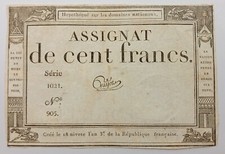 Billet ASSIGNAT DE CENT FRANCS 1795 Signé GUYOT (Signature N°25/50)
