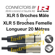 Câble XLR 3 Broches Mâle Femelle Connecteurs Rean by Neutrik Long 20 METRES