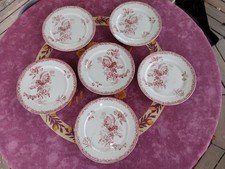 6 Assiettes Plates Faience Sarreguemines Modèle Fontanges Floral Rose Rouge 23cm