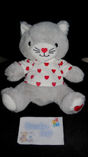 doudou peluche chat gris pull coeur rouge FRANCOISE SAGET - état NEUF -