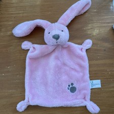 Doudou Nicotoy Simba Toys Lapin Plat Rose Gris Empreinte Brodée 4 Noeuds