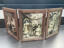 Ancien miroir de barbier triptyque gravures enfantines - Art Déco, début XXème