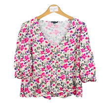 Kiabi chemisier femme taille XL Eu 46/48 rose blanc fleurs blouse top coton dame