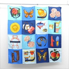 Écharpe GUCCI en soie 100 % bambou bleu motif mors de cheval 33,9 x 34,6 pouces