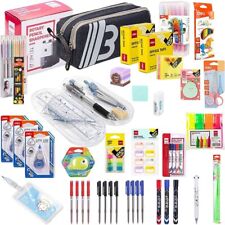 Kit Fourniture Scolaire Avec Trousse, Règle, Stylo, Gomme, Post It, Etc