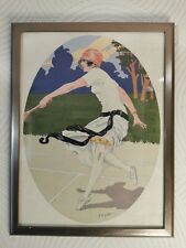 Pochoir joueuse de tennis 1920 Georges Grellet tennista sport numerata 16/100