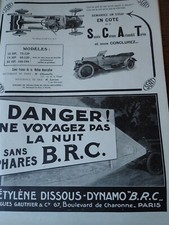 S.C.A.T. automobile + phares BRC publicité papier ILLUSTRATION 1914 col