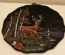 Plateau à Fromage Céramique de Longwy Décor Cerf Biche HORIZON Grand Feu N°F3489