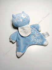 Doudou Plat/Mouchoir Chouette Bleu Blanc Fleurs Feuilles Bavoir A Broder  -  DMC