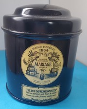 VINTAGE BOX BOITE VIDE thé MARIAGE FRERES PARIS PUBLICITAIRE RONDE TÔLE EMAILLEE