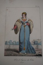 BELLE LITHO XIX° COULEUR COSTUME FEMME MODE ROBE FRANCOIS I RENAISSANCE 1820