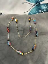 COLLIER ancien perles verre Murano MILLEFIORI & métal doré VINTAGE necklace