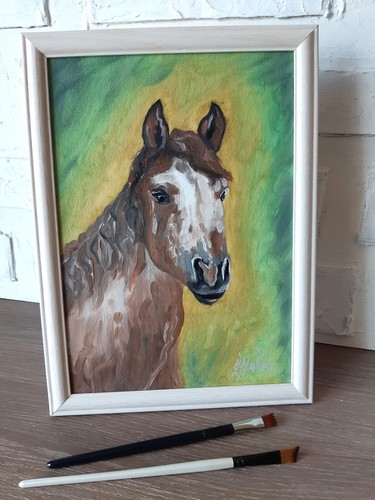 Tableau huile cheval - ferme, art