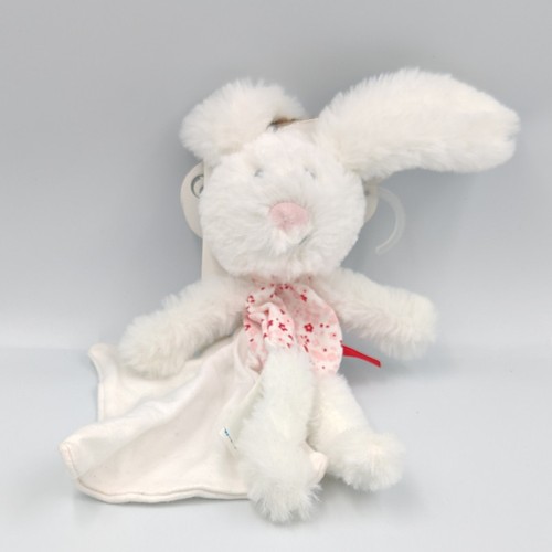 Doudou lapin blanc rose fleurs