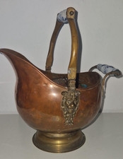 ? Ancien seau à charbon Coal scuttle / Charbonnière  Cuivre & poignée céramique