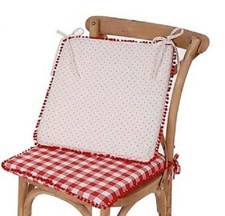 AMADEUS lot de 3 Galettes de chaise campagne vichy rouge pois blanc pompon NEUF