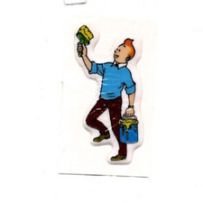 Figurine Pégatinas. TINTIN peintre en batiment. Format 4 x 6,5 cm. STICKER. 1981