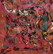 LINARD PEINTURE Tableau Toile Taureau Corrida Tauromachie 30x30cm