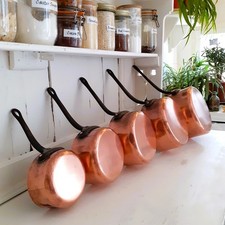 Set of 5 French Copper Pans  Heavy Vintage Copper Cookware. Decorative Copper