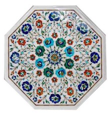 18 " Marbre Côté Coin Table Floral Art Incrustation Travail Maison Pièce Et