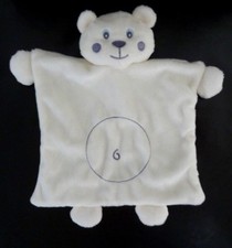 * DOUDOU PLAT KIMBALOO LA HALLE OURS BLANC ECRU ROND MAUVE VIOLET YEUX BLEU NEUF