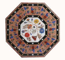 42 " Marbre Dîner Table Floral Demi-Précieuses Pierres Art Inlay Travail Décor