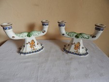 Paire de chandeliers en faïence de Gien - décor renaissance