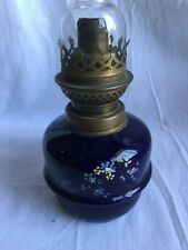 Ancienne lampe à pétrole de suspension en céramique bleue émaillée  