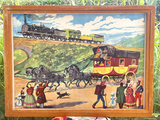 superbe ancienne affiche scolaire rossignol diligence train revolution paris