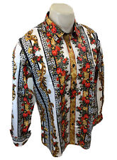 Bouton Bas Chemises Hommes Baroque Manches Longues Fête Floral Feuille Or Rose