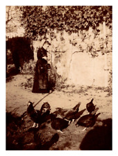 Eleveuse et son poulailler Vintage silver print. Tirage argentique  8x11 