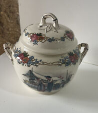 SUPERBE sucrier bambou en FAIENCE DE SARREGUEMINES DECOR OBERNAI PAR HENRI LOUX