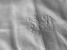 Linge Ancien Bout De Lit Edredon EN LIN Et Dentelle Monogramme G D