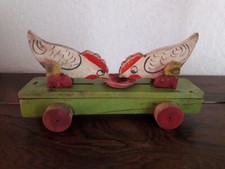 Jouet ancien bois poules qui picorent années 30