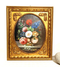 tableau peinture a l'huile sur toile cadre en bois doré vintage