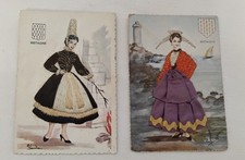 Paire D'Ancienne Carte Postale Brodée - Ajout De Tissus Bretagne ( Réf : CH20 )