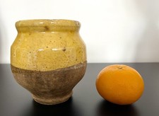 Petit pot à confit graisse ancien XIX en terre cuite vernissée poterie 11,5 cm