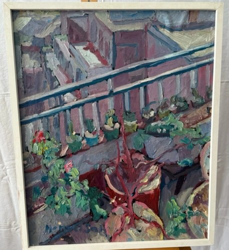 Tableau huile paysage ville - tableau,