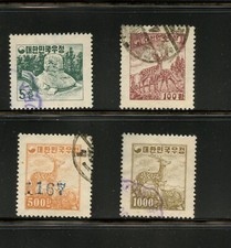 J009 Corée 1954 Tortue Sika Cerf Perf 12 1/2 4v. Utilisé