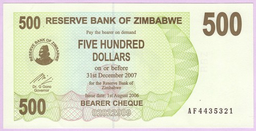 500 dollars zimbabwe 2006 - zimbabwe,
