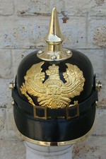 Casque en cuir prussien Pickelhaube FR allemand WWI WWII costume officier rob...