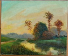 Trés belle huile sur toile " COUCHE DE SOLEIL" 20eme