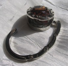 ACCROCHE-SAC PORTE-SAC CLIP SAC ROND METAL ARGENTE CRISTAL CAFE AVEC GLACE *SU7